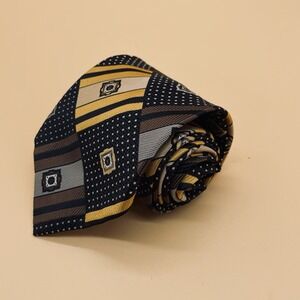 Squire Shop Vtg Men's Black‎ Gold Yellow Polyester Textured Tie